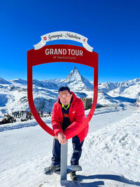 Posing in gornegrat with matterhorn peak in the background