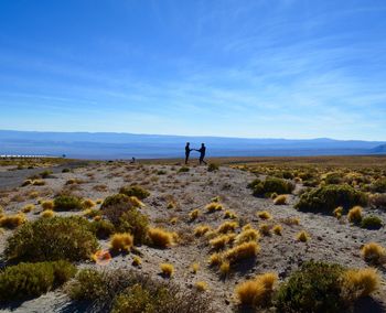 People on beach against sky