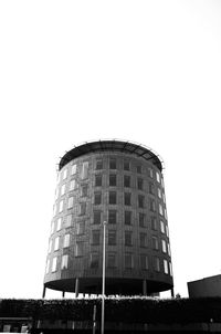 Low angle view of water tower against clear sky