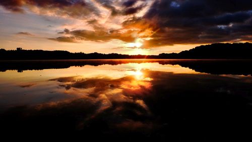 Scenic view of lake against sky during sunset