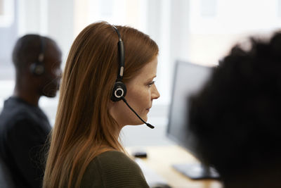 Diverse call center employees at work