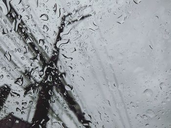 Full frame shot of wet glass window in rainy season