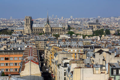 High angle view of buildings in city