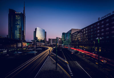 Light trails on road at night