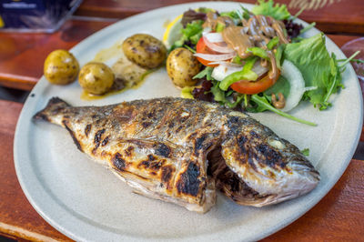Close-up of seafood on barbecue grill