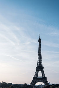 Low angle view of silhouette eiffel tower against sky during sunset