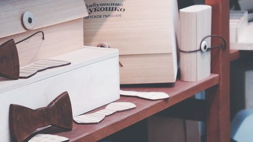 High angle view of books on table