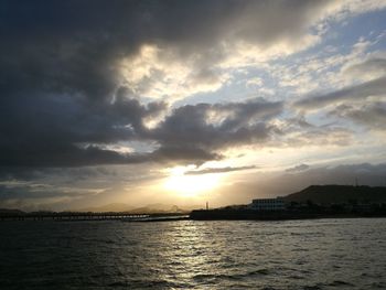 Scenic view of sea against dramatic sky