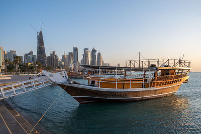 Panoramic view of sea and buildings against clear sky