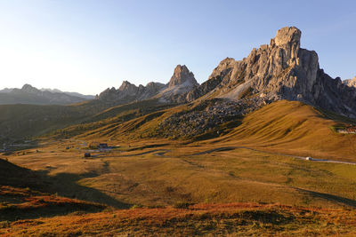 Scenic view of mountains against clear sky