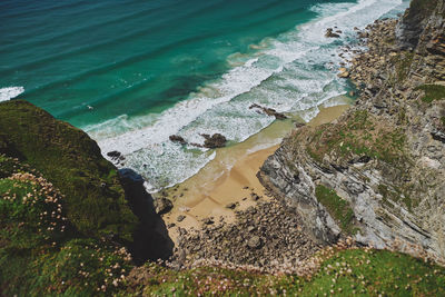 High angle view of beach near bedruthan steps