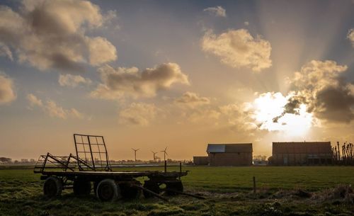 Sunset over grassy field