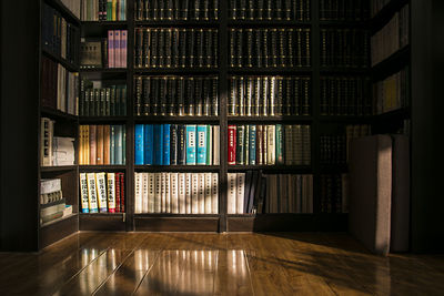 Books on shelves in library