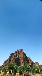 Scenic view of rocky mountains against clear blue sky