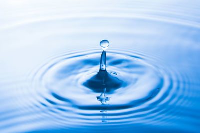 Close-up of drop falling on water