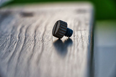 High angle view of camera on table