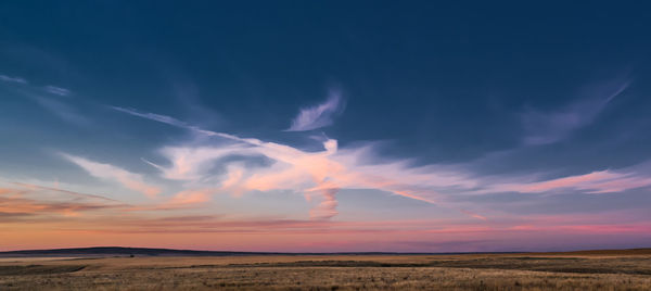 Scenic view of field against sky during sunset