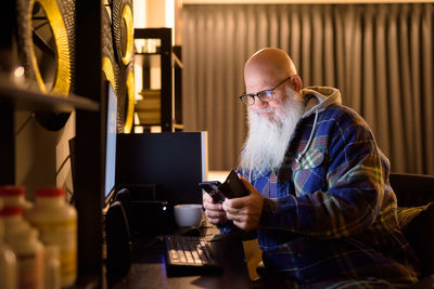 Man using laptop on table