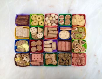 Directly above shot of cookies in containers