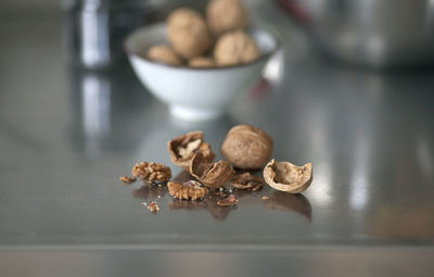 Close-up of walnut on table