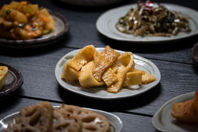 Close-up of food in plate on table