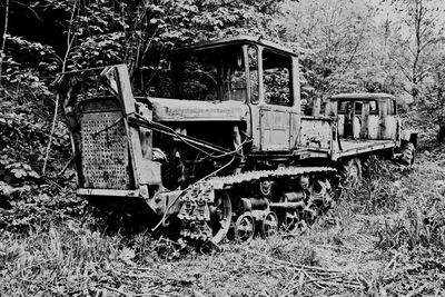 Abandoned truck on field