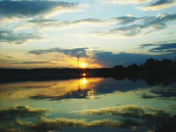 Scenic view of lake at sunset