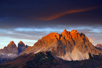 Scenic view of mountains at sunset