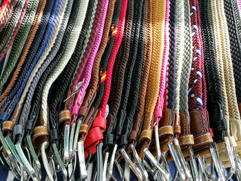 Full frame shot of colorful belts in store