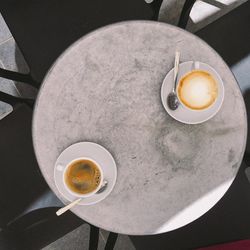 High angle view of coffee on table