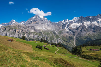 View from northface trail at schiltalp and gimmeln area, mürren, switzerland