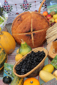 High angle view of various food on table