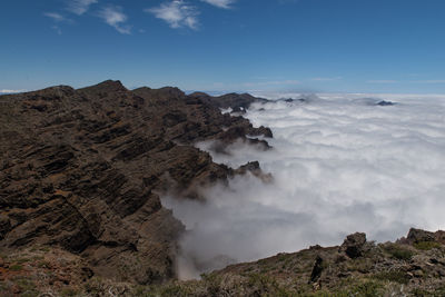 Panoramic view of volcanic landscape against sky