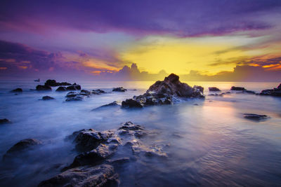 Scenic view of sea at sunset