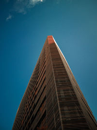 Low angle view of modern building against clear blue sky