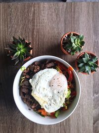 High angle view of salad in plate on table