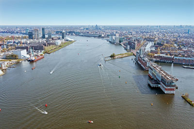 High angle view of boats in sea