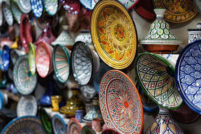 Ceramic plates and handmade bowl in marrakech's souk