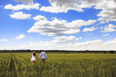 Scenic view of agricultural field against sky