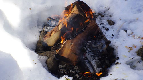 High angle view of bonfire on field