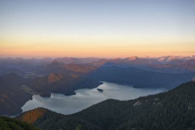 Scenic view of mountains against sky during sunset