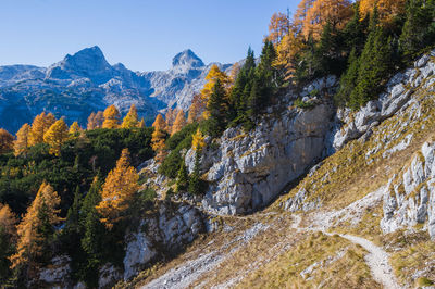 Scenic view of mountains during autumn