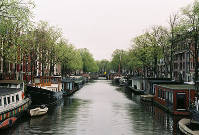 Boats moored in canal