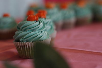 Close up of cupcakes on table
