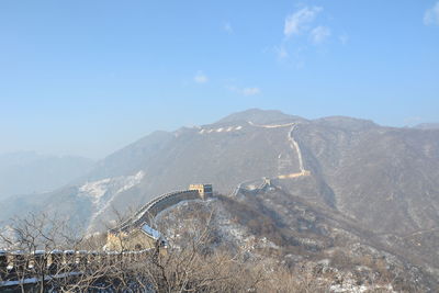 High angle view of mountains against clear sky