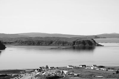 Scenic view of lake against clear sky