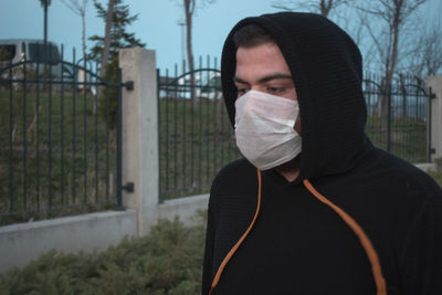 Close-up of man wearing mask