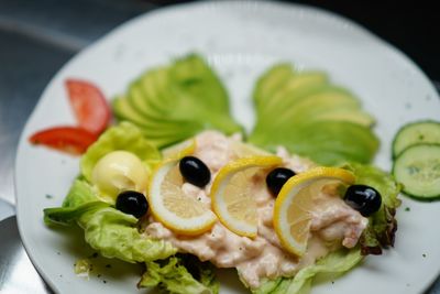 Close-up of breakfast served in plate