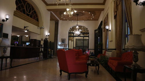 Interior of illuminated restaurant