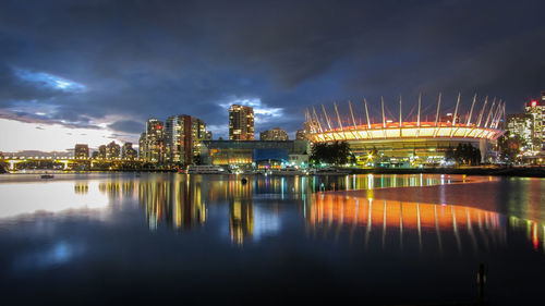 Reflection of illuminated buildings in water